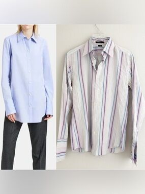 Theory French Cuff Purple and Blue Striped Button Down Shirt